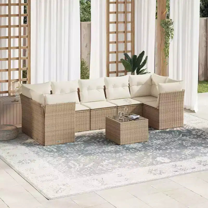 vidaXL Salon de jardin beige en résine tressée Grand salon de jardin modulable