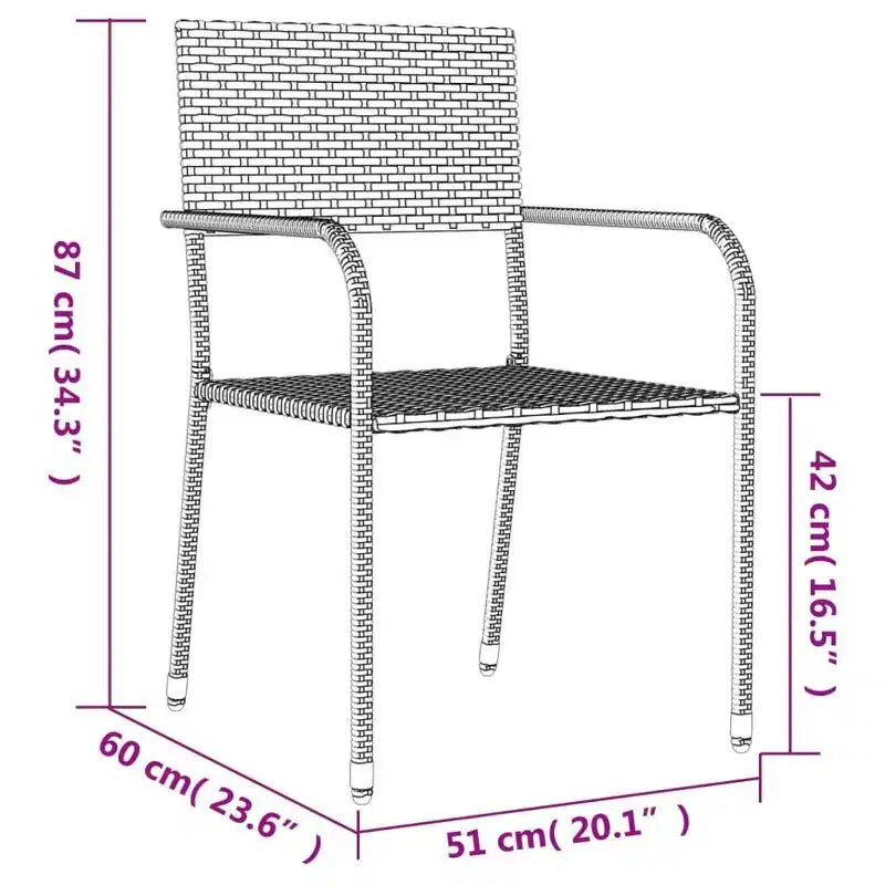 vidaXL Salon de jardin en rotin synthétique noir et acier Standard Empilable - Longueur de table 80 cm 4