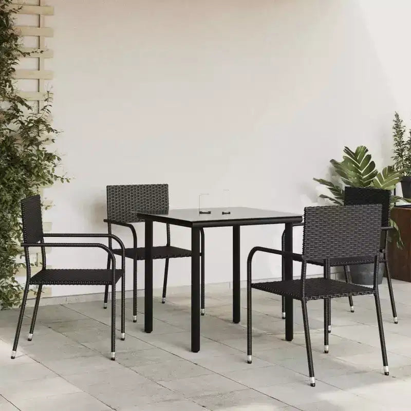 vidaXL Salon de jardin en rotin synthétique noir et acier Standard Empilable - Longueur de table 80 cm 4