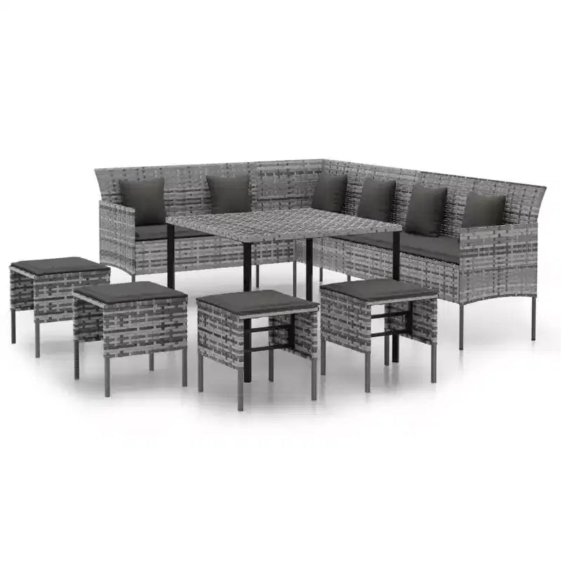 vidaXL Garden Dining Set Gray PE rattan Large Durable