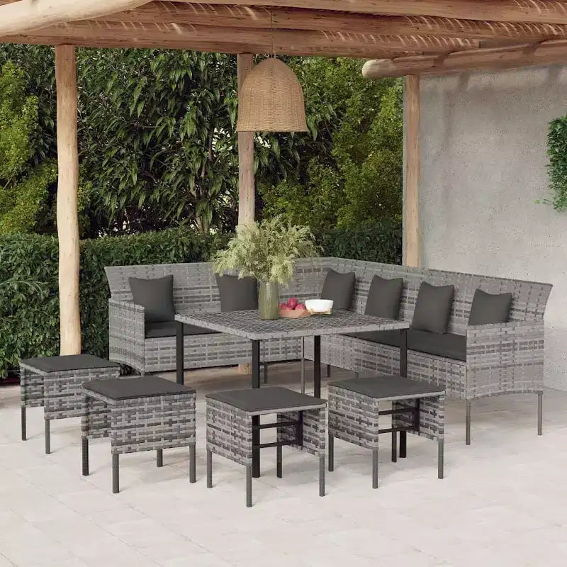 vidaXL Salon de jardin en résine tressée gris Grande durabilité