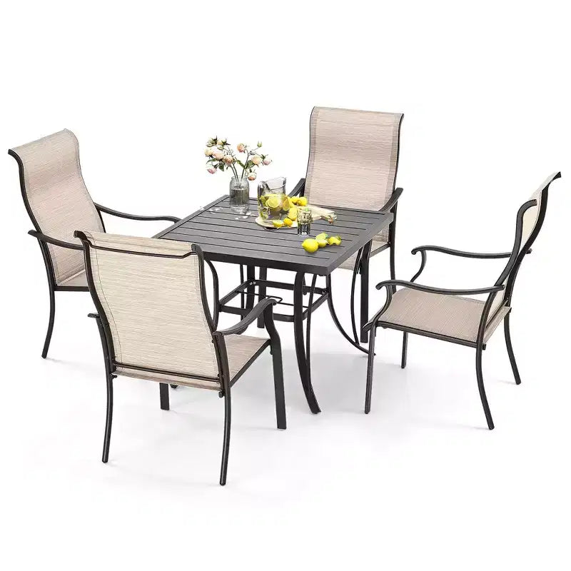HAPPATIO Patio Dining Set,5 Piece Dining Set,4 Textilene Dining Chairs and 1 Square Dining Table. Easy to Maintain and Weather-Resistant