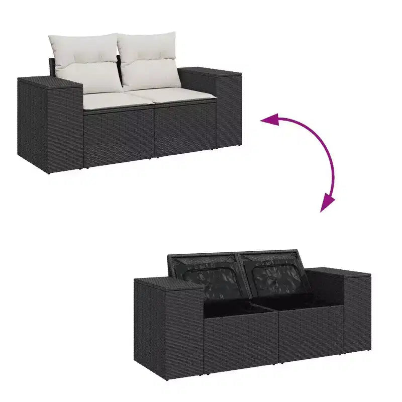 vidaXL Salon de jardin noir en résine tressée Grand salon de jardin modulable