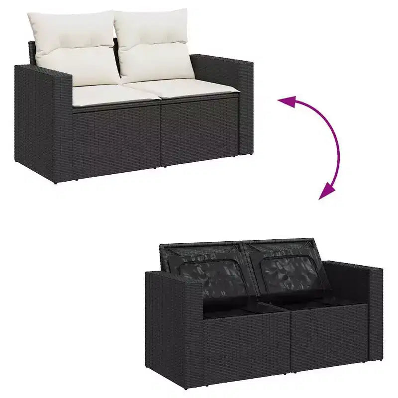 vidaXL Salon de jardin en résine tressée noire avec grands accoudoirs réglables