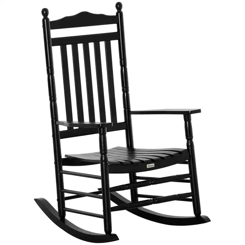 Traditional Wooden High-Back Rocking Chair for Porch, Indoor/Outdoor