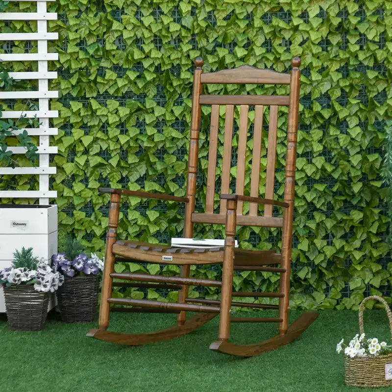 Fauteuil à bascule traditionnel en bois à dossier haut pour porche, intérieur/extérieur