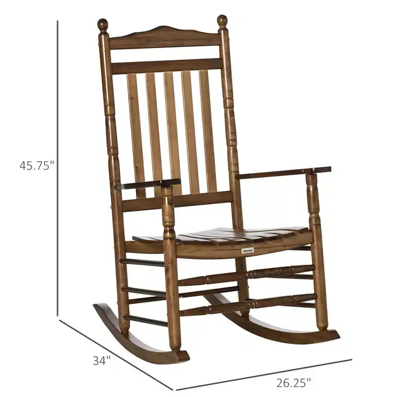 Fauteuil à bascule traditionnel en bois à dossier haut pour porche, intérieur/extérieur