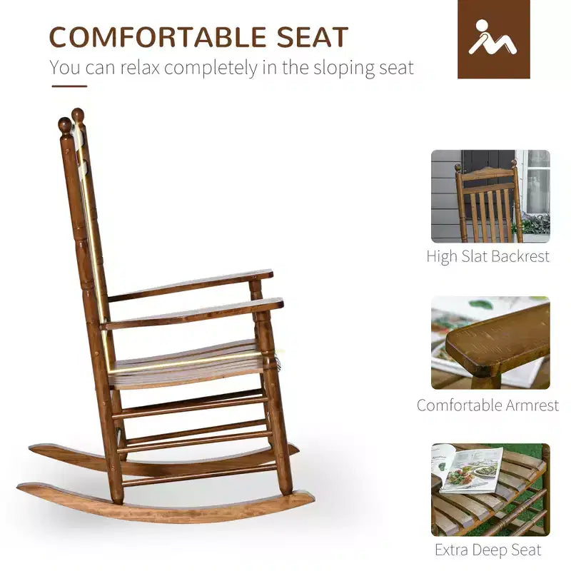 Fauteuil à bascule traditionnel en bois à dossier haut pour porche, intérieur/extérieur