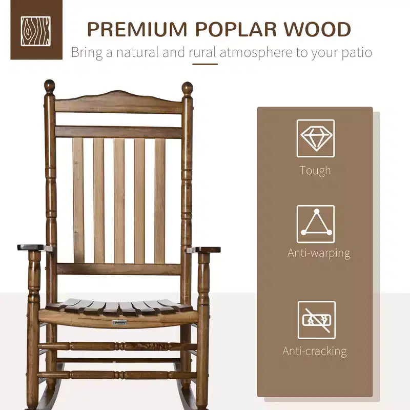 Fauteuil à bascule traditionnel en bois à dossier haut pour porche, intérieur/extérieur