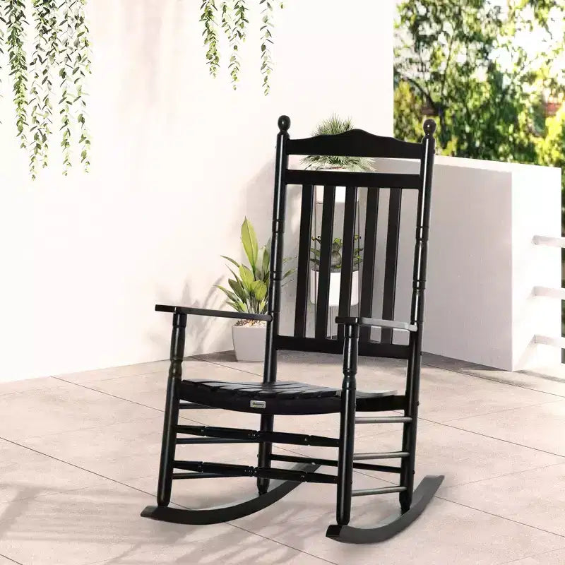 Fauteuil à bascule traditionnel en bois à dossier haut pour porche, intérieur/extérieur