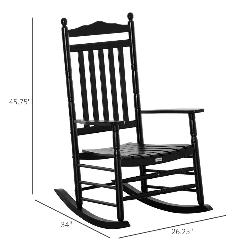 Fauteuil à bascule traditionnel en bois à dossier haut pour porche, intérieur/extérieur