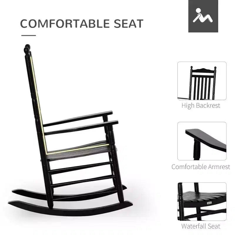 Fauteuil à bascule traditionnel en bois à dossier haut pour porche, intérieur/extérieur