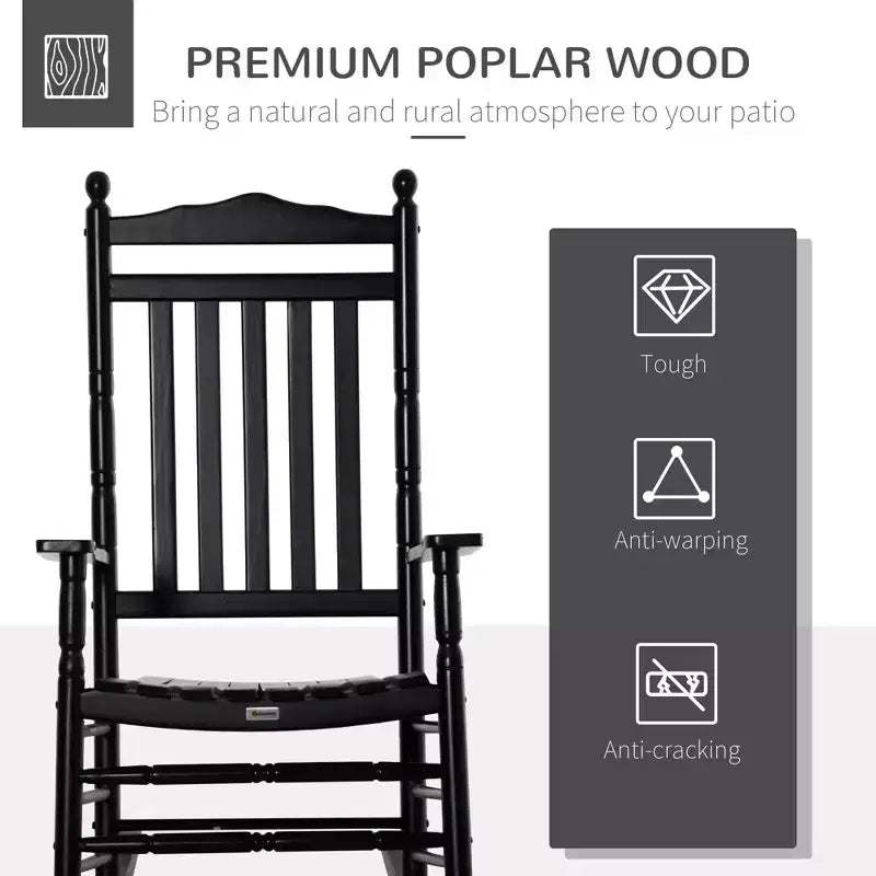 Fauteuil à bascule traditionnel en bois à dossier haut pour porche, intérieur/extérieur