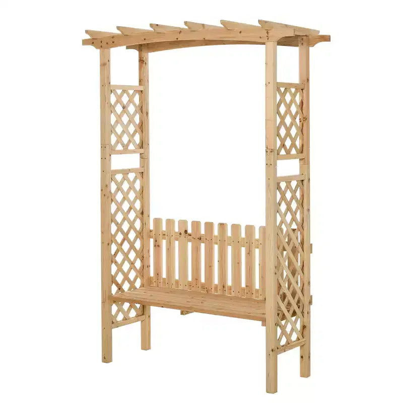 Outdoor Garden Bench Arch Pergola with Natural Fir Wood Build, Protective Varnish