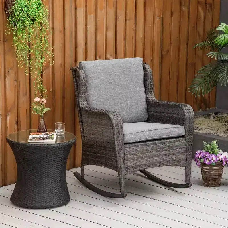 Fauteuil à bascule d'extérieur en osier, à bascule en rotin avec coussins, cadre en acier pour patio, jardin