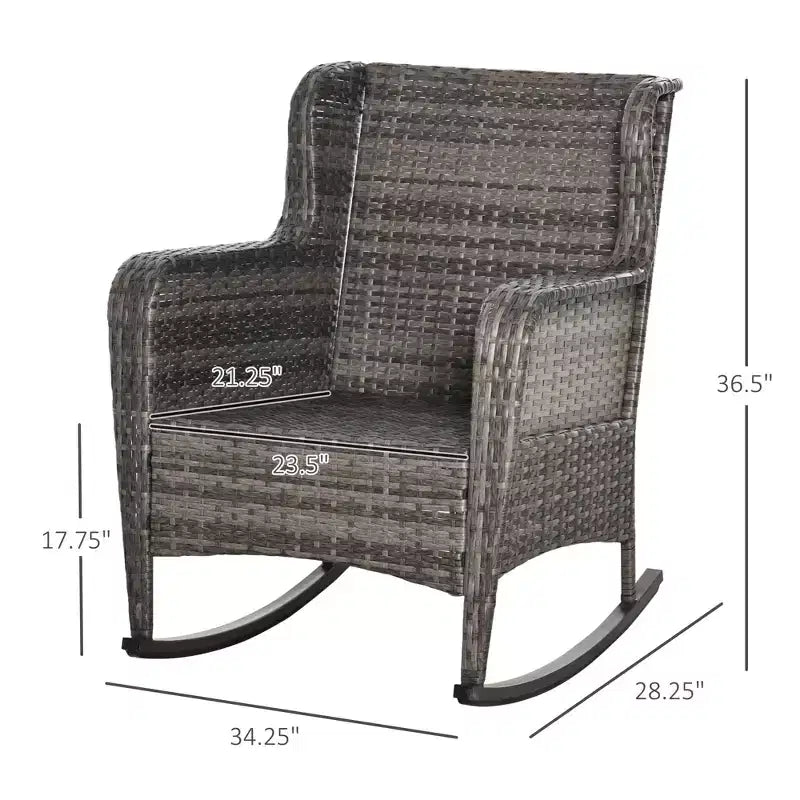 Fauteuil à bascule d'extérieur en osier, à bascule en rotin avec coussins, cadre en acier pour patio, jardin