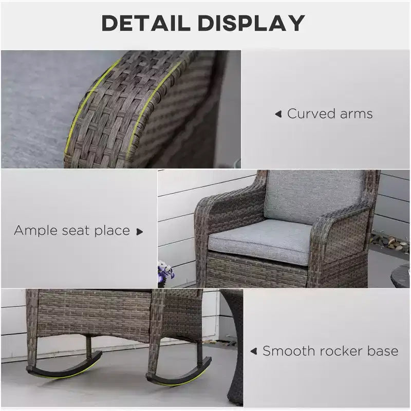 Fauteuil à bascule d'extérieur en osier, à bascule en rotin avec coussins, cadre en acier pour patio, jardin