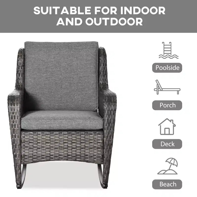 Fauteuil à bascule d'extérieur en osier, à bascule en rotin avec coussins, cadre en acier pour patio, jardin