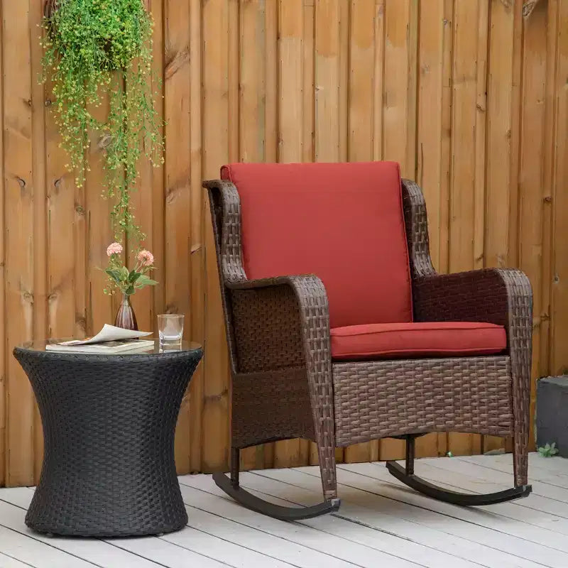 Fauteuil à bascule d'extérieur en osier, à bascule en rotin avec coussins, cadre en acier pour patio, jardin