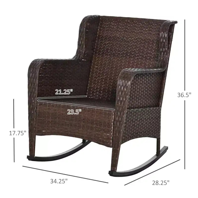 Fauteuil à bascule d'extérieur en osier, à bascule en rotin avec coussins, cadre en acier pour patio, jardin