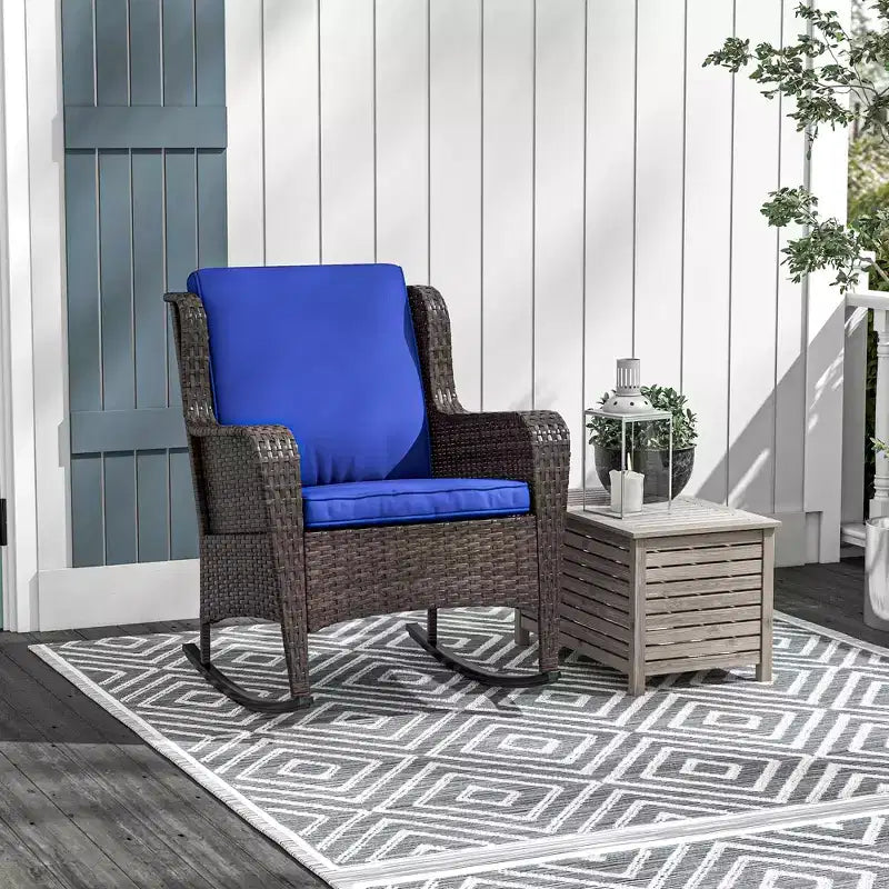 Fauteuil à bascule d'extérieur en osier, à bascule en rotin avec coussins, cadre en acier pour patio, jardin