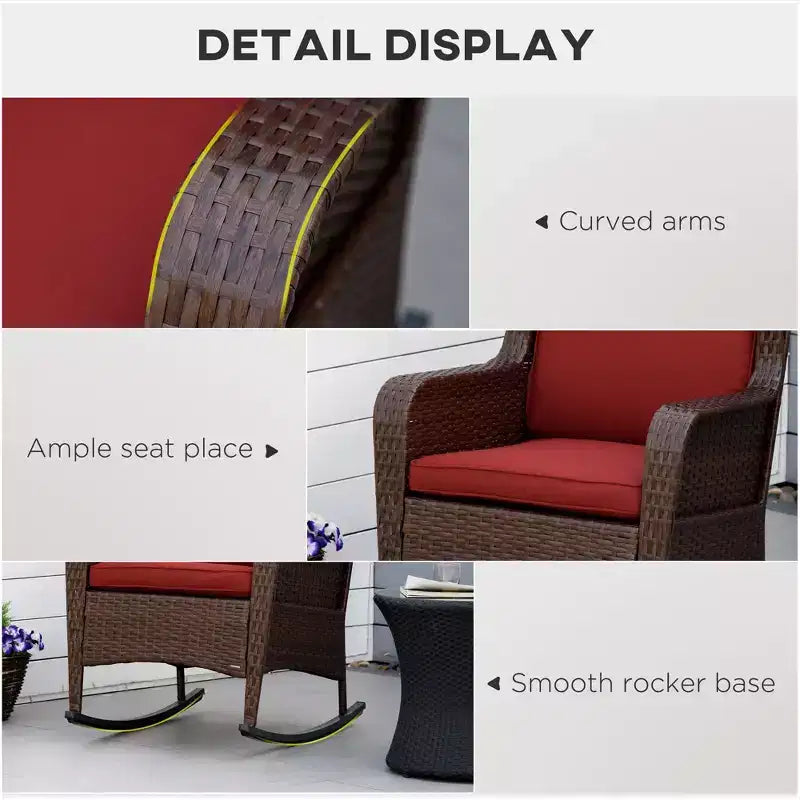 Fauteuil à bascule d'extérieur en osier, à bascule en rotin avec coussins, cadre en acier pour patio, jardin