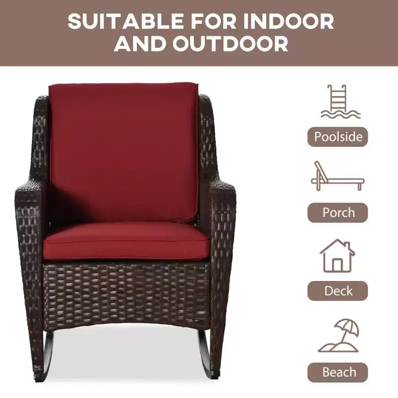 Fauteuil à bascule d'extérieur en osier, à bascule en rotin avec coussins, cadre en acier pour patio, jardin
