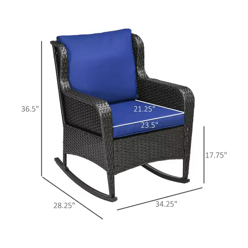 Fauteuil à bascule d'extérieur en osier, à bascule en rotin avec coussins, cadre en acier pour patio, jardin