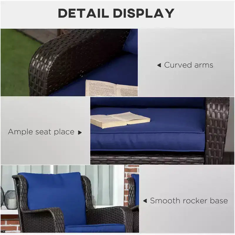 Fauteuil à bascule d'extérieur en osier, à bascule en rotin avec coussins, cadre en acier pour patio, jardin