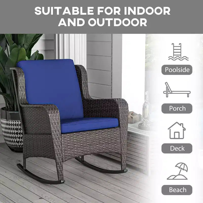 Fauteuil à bascule d'extérieur en osier, à bascule en rotin avec coussins, cadre en acier pour patio, jardin