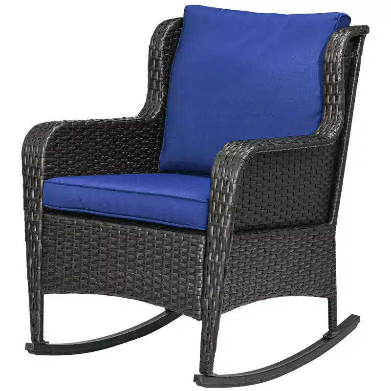 Outdoor Wicker Rocking Chair, Rattan Rocker with Cushions, Steel Frame for Patio, Garden
