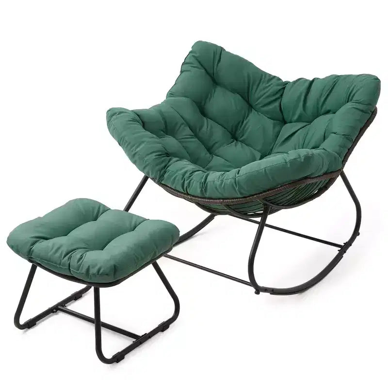 Fauteuil à bascule Heynemo pour patio avec ottoman, fauteuil à bascule œuf intérieur/extérieur avec coussins, fauteuil de salon en métal, fauteuil papasan surdimensionné, fauteuil de lecture