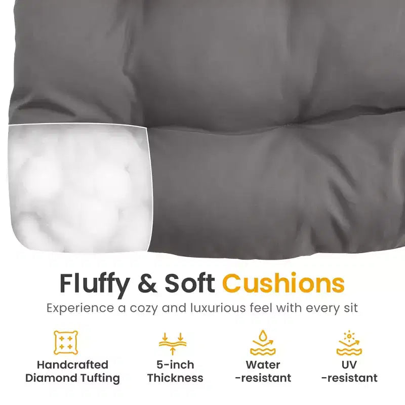 Fauteuil à bascule Heynemo pour patio avec ottoman, fauteuil à bascule œuf intérieur/extérieur avec coussins, fauteuil de salon en métal, fauteuil papasan surdimensionné, fauteuil de lecture