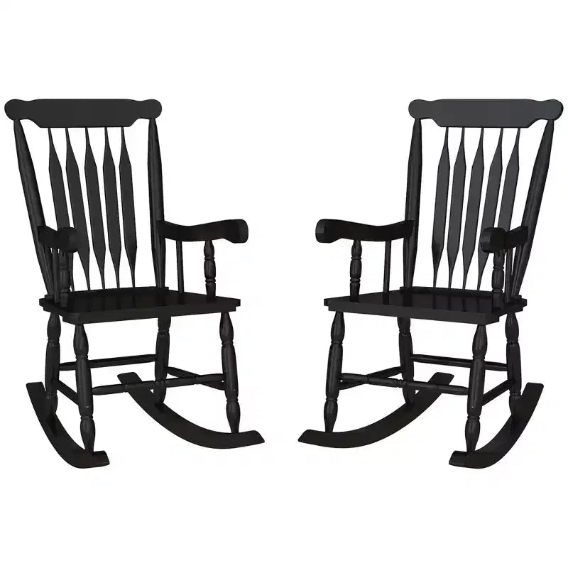 Porch Rocker Chairs Set of 2, 350 lbs. Wooden Outdoor Rocking Chairs with High Back for Garden, Patio, Balcony