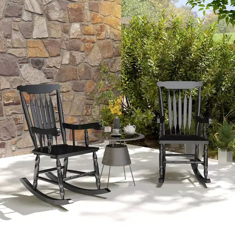 Lot de 2 fauteuils à bascule pour porche, 159 kg. Chaises à bascule d'extérieur en bois avec dossier haut pour jardin, terrasse, balcon