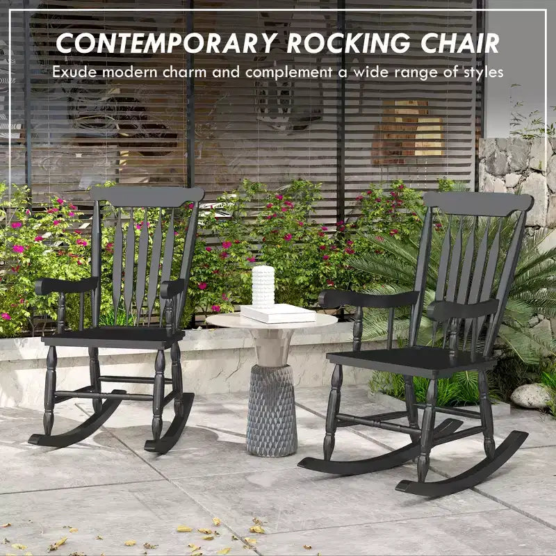 Lot de 2 fauteuils à bascule pour porche, 159 kg. Chaises à bascule d'extérieur en bois avec dossier haut pour jardin, terrasse, balcon