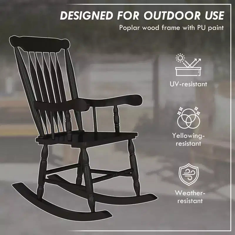Lot de 2 fauteuils à bascule pour porche, 159 kg. Chaises à bascule d'extérieur en bois avec dossier haut pour jardin, terrasse, balcon