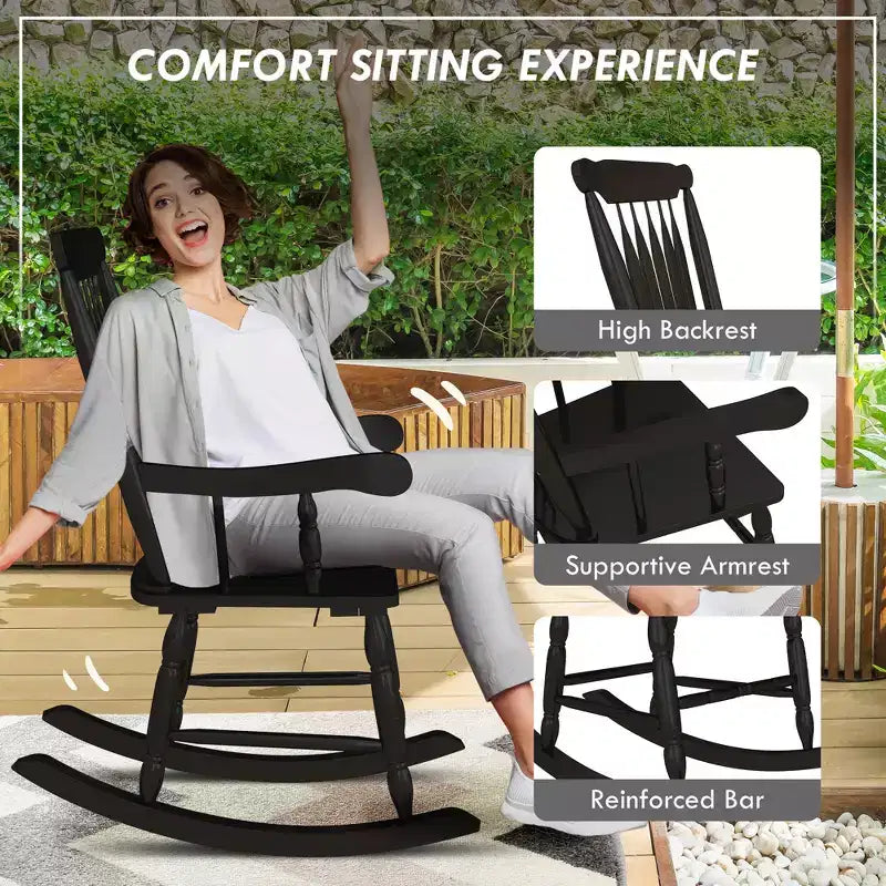 Lot de 2 fauteuils à bascule pour porche, 159 kg. Chaises à bascule d'extérieur en bois avec dossier haut pour jardin, terrasse, balcon