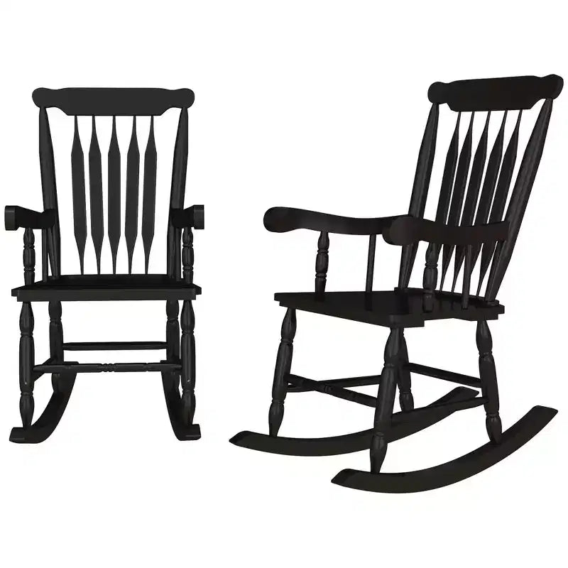 Lot de 2 fauteuils à bascule pour porche, 159 kg. Chaises à bascule d'extérieur en bois avec dossier haut pour jardin, terrasse, balcon