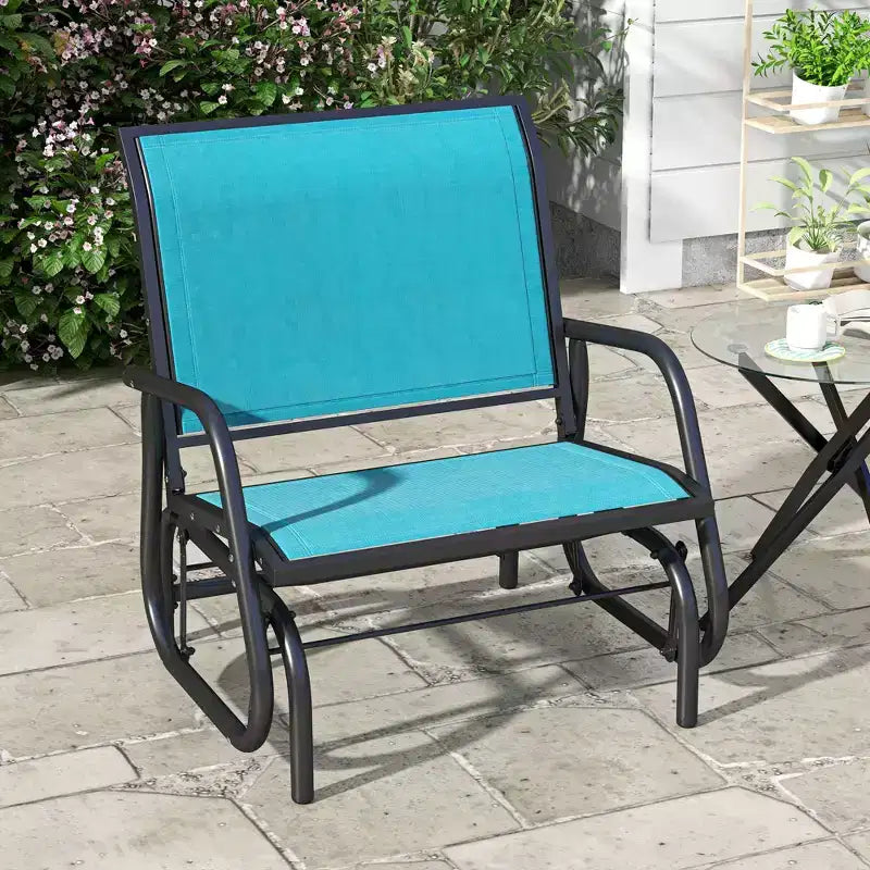 Fauteuil à bascule extérieur, chaise-balançoire en acier avec accoudoirs incurvés pour porche, jardin, piscine, balcon