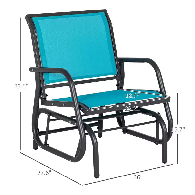Fauteuil à bascule extérieur, chaise-balançoire en acier avec accoudoirs incurvés pour porche, jardin, piscine, balcon