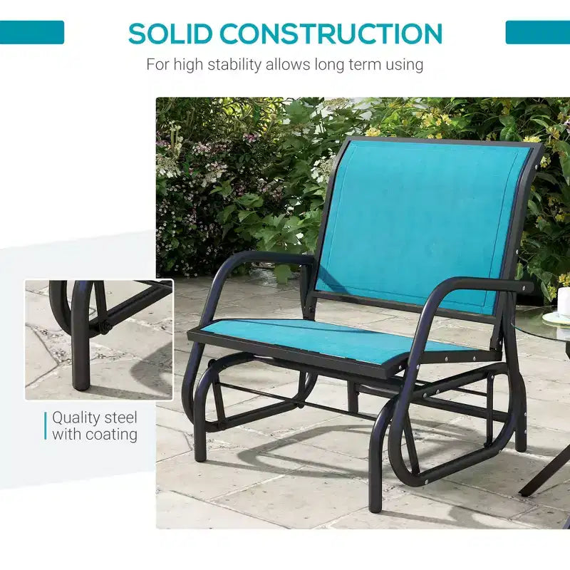 Fauteuil à bascule extérieur, chaise-balançoire en acier avec accoudoirs incurvés pour porche, jardin, piscine, balcon