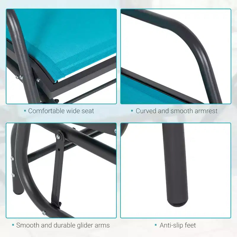 Fauteuil à bascule extérieur, chaise-balançoire en acier avec accoudoirs incurvés pour porche, jardin, piscine, balcon