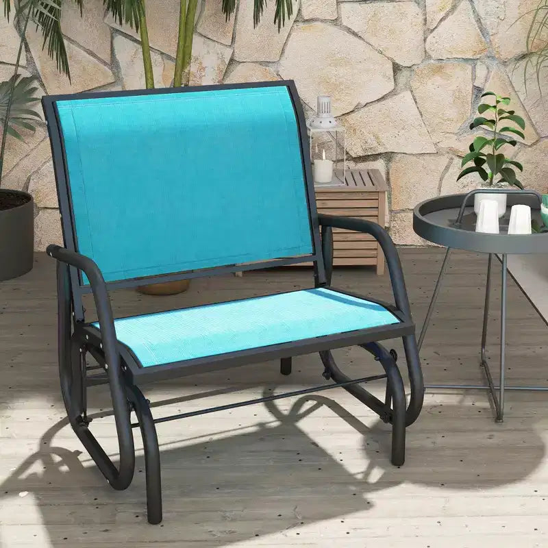 Fauteuil à bascule extérieur, chaise-balançoire en acier avec accoudoirs incurvés pour porche, jardin, piscine, balcon