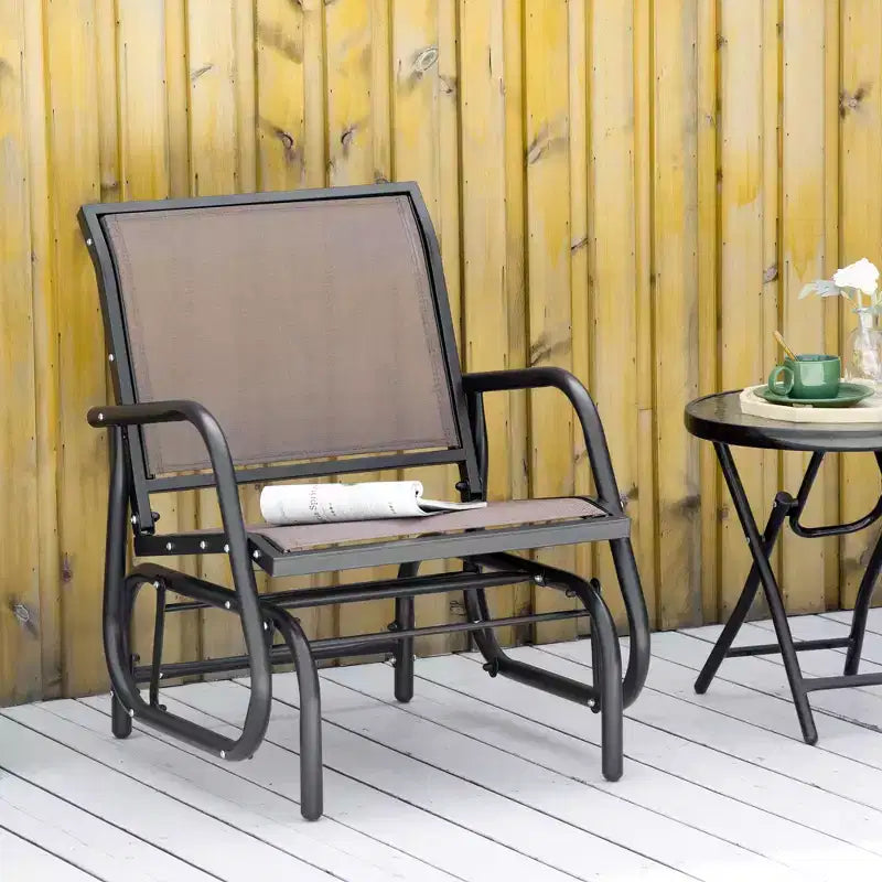 Fauteuil à bascule extérieur, chaise-balançoire en acier avec accoudoirs incurvés pour porche, jardin, piscine, balcon