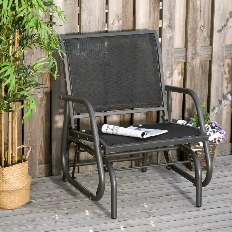 Fauteuil à bascule extérieur, chaise-balançoire en acier avec accoudoirs incurvés pour porche, jardin, piscine, balcon