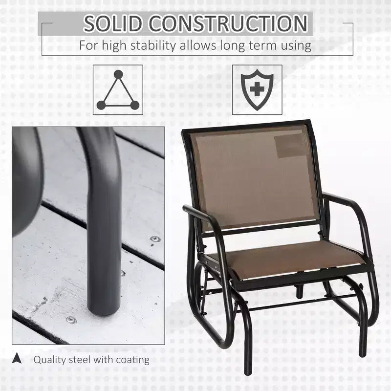 Fauteuil à bascule extérieur, chaise-balançoire en acier avec accoudoirs incurvés pour porche, jardin, piscine, balcon