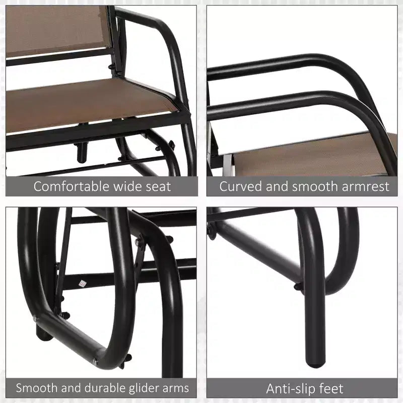 Fauteuil à bascule extérieur, chaise-balançoire en acier avec accoudoirs incurvés pour porche, jardin, piscine, balcon