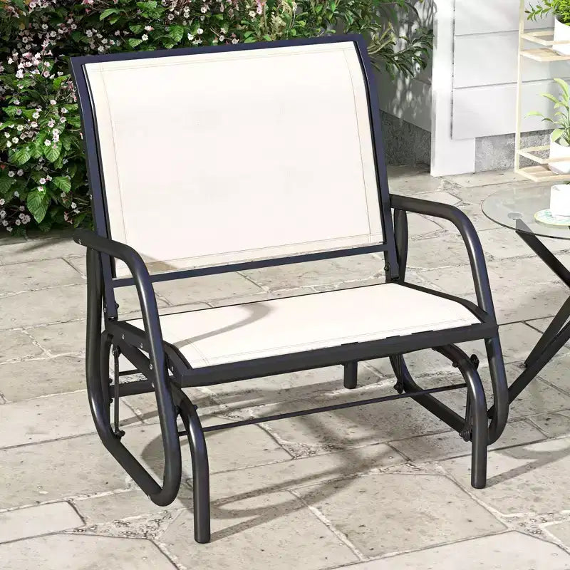 Fauteuil à bascule extérieur, chaise-balançoire en acier avec accoudoirs incurvés pour porche, jardin, piscine, balcon