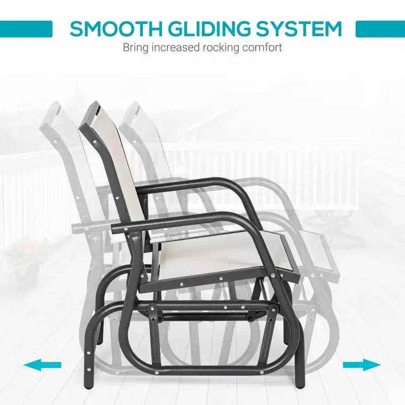 Fauteuil à bascule extérieur, chaise-balançoire en acier avec accoudoirs incurvés pour porche, jardin, piscine, balcon